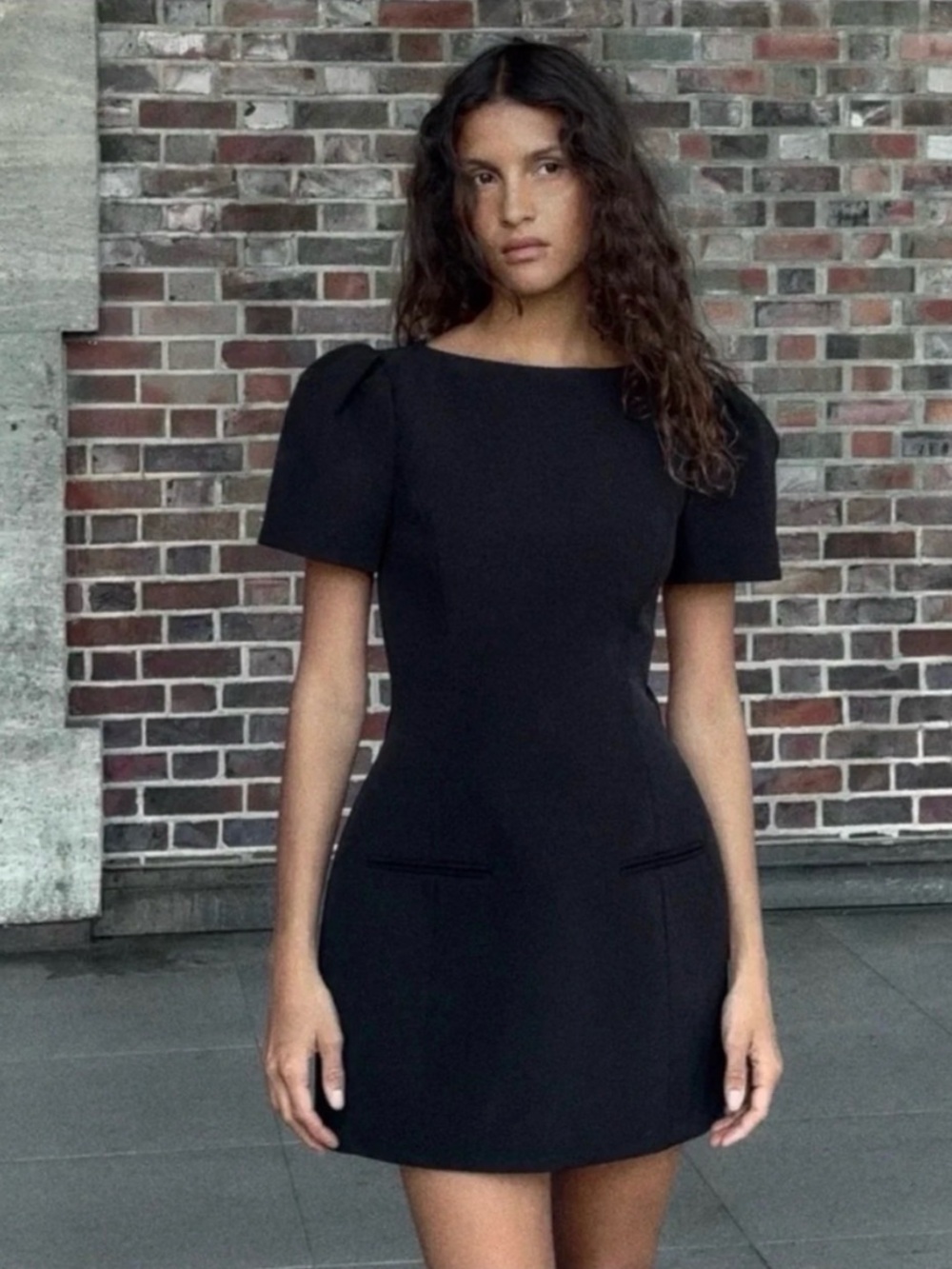 Zara Black Puff-Sleeve Mini Dress